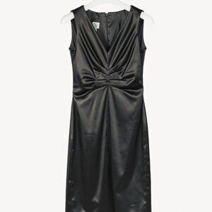 Paul Hardy Black Satin Pleated Sleeveless Midi Dress